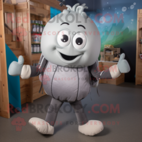 Gray Clam Chowder mascot costume character dressed with a Leggings and Backpacks