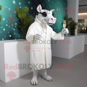 White Tapir mascot costume character dressed with a Cocktail Dress and Sunglasses