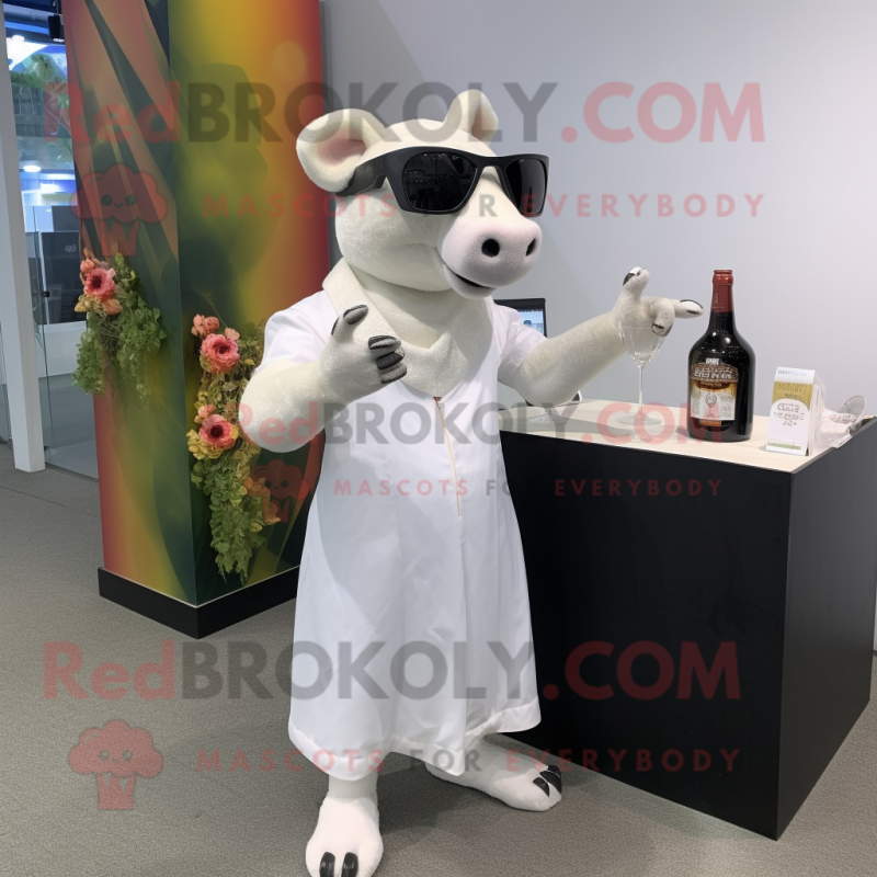 White Tapir mascot costume character dressed with a Cocktail Dress and Sunglasses White Tapir mascot costume character dressed with a Cocktail Dress and Sunglasses