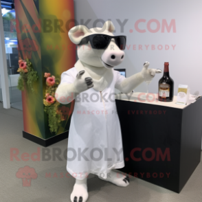 White Tapir mascot costume character dressed with a Cocktail Dress and Sunglasses