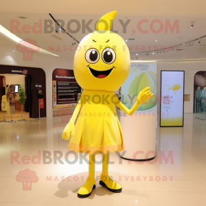 Lemon Yellow Ray mascot costume character dressed with a Jeggings and Headbands
