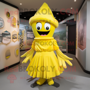 Lemon Yellow Ray mascot costume character dressed with a Jeggings and Headbands