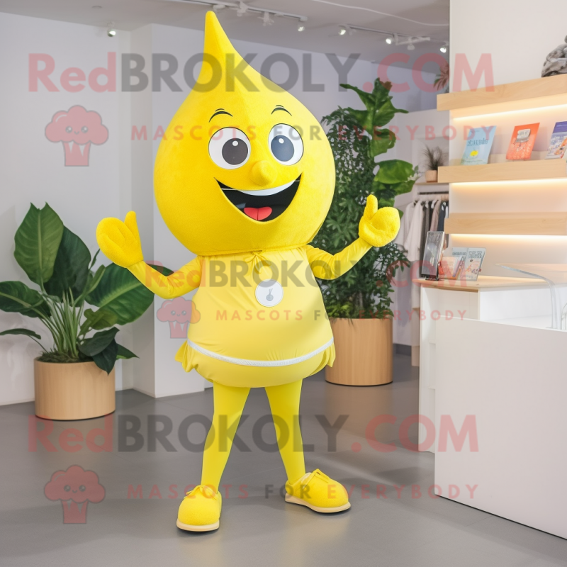 Lemon Yellow Ray mascot costume character dressed with a Jeggings and Headbands