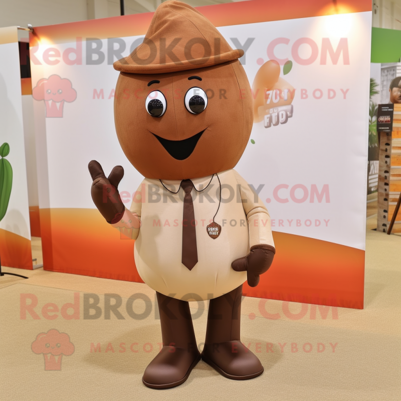 Brown Pepper mascot costume character dressed with a Polo Shirt and Ties