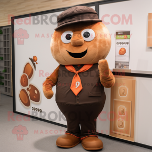 Brown Pepper mascot costume character dressed with a Polo Shirt and Ties