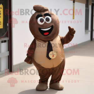 Brown Pepper mascot costume character dressed with a Polo Shirt and Ties