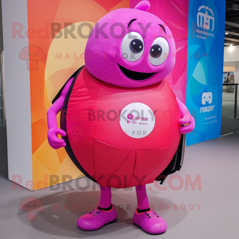 Magenta Handball Ball mascot costume character dressed with a Jeggings and Messenger bags