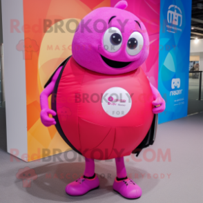 Magenta Handball Ball mascot costume character dressed with a Jeggings and Messenger bags