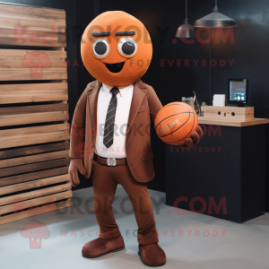 Rust Basketball Ball mascot costume character dressed with a Suit Jacket and Wallets