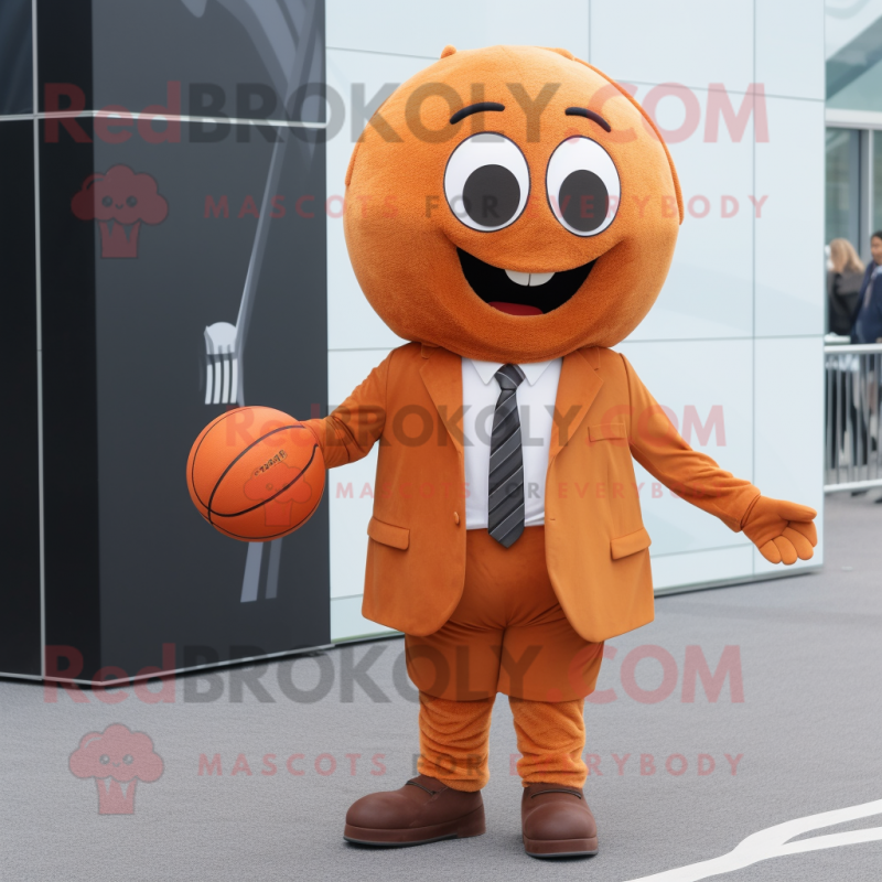 Rust Basketball Ball mascot costume character dressed with a Suit Jacket and Wallets Rust Basketball Ball mascot costume character dressed with a Suit Jacket and Wallets
