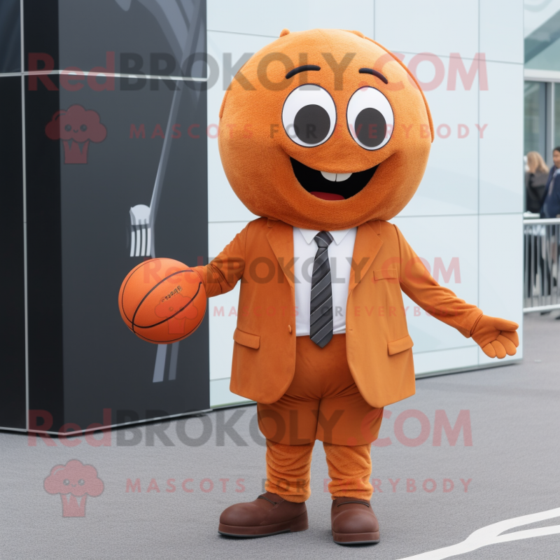 Rust Basketball Ball mascot costume character dressed with a Suit Jacket and Wallets