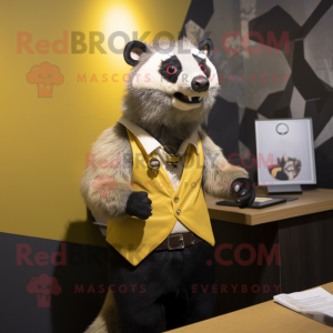 Gold Badger mascot costume character dressed with a Graphic Tee and Tie pins
