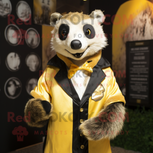Gold Badger mascot costume character dressed with a Graphic Tee and Tie pins