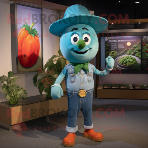 Teal Tomato mascot costume character dressed with a Bootcut Jeans and Belts