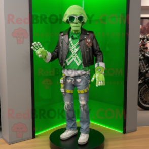Lime Green Celtic Cross mascot costume character dressed with a Moto Jacket and Bracelets