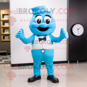 Sky Blue Wrist Watch mascot costume character dressed with a Romper and Bow ties