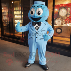 Sky Blue Wrist Watch mascot costume character dressed with a Romper and Bow ties