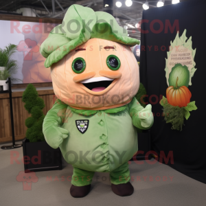 Peach Cabbage mascot costume character dressed with a Jumpsuit and Tie pins