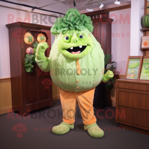 Peach Cabbage mascot costume character dressed with a Jumpsuit and Tie pins