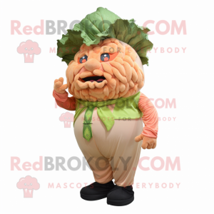 Peach Cabbage mascot costume character dressed with a Jumpsuit and Tie pins