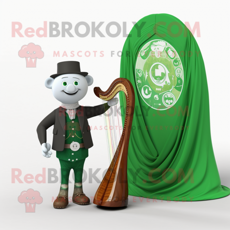 Green Celtic Harp mascot costume character dressed with a Suit Pants and Watches Green Celtic Harp mascot costume character dressed with a Suit Pants and Watches