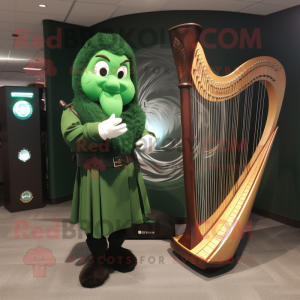 Green Celtic Harp mascot costume character dressed with a Suit Pants and Watches