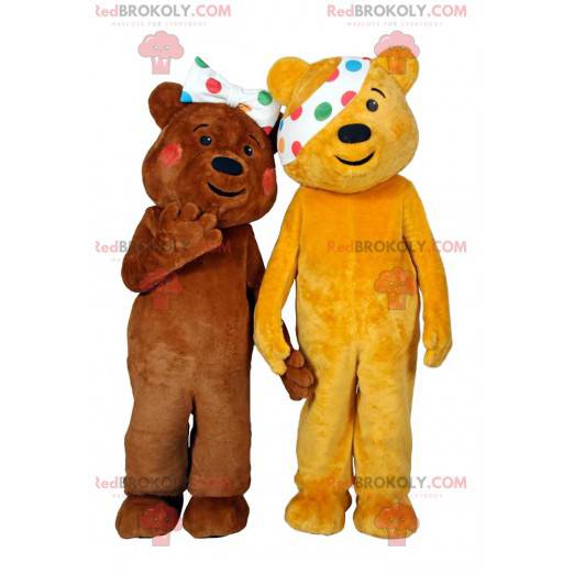 Mascotte d'ours jaune avec un bandage. Costume d'ours jaune -