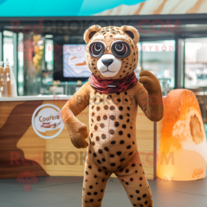 Brown Cheetah mascot costume character dressed with a One-Piece Swimsuit and Headbands