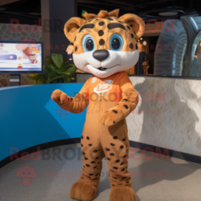 Brown Cheetah mascot costume character dressed with a One-Piece Swimsuit and Headbands