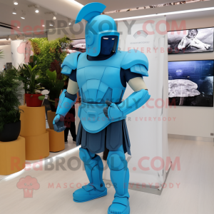 Cyan Spartan Soldier mascot costume character dressed with a Trousers and Anklets