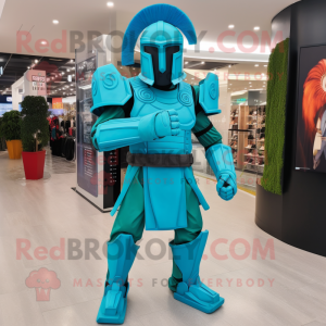 Cyan Spartan Soldier mascot costume character dressed with a Trousers and Anklets