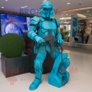 Cyan Spartan Soldier mascot costume character dressed with a Trousers and Anklets