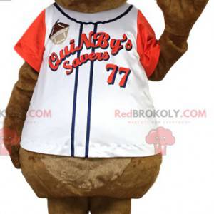 Brown rat mascot in a sports jersey. Rat costume -