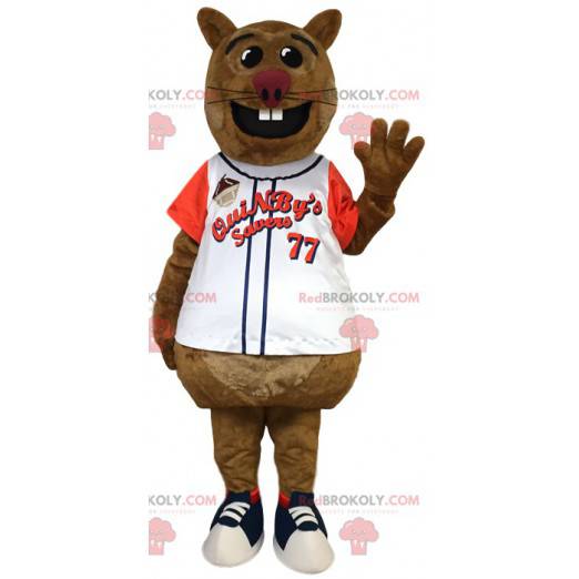 Brown rat mascot in a sports jersey. Rat costume -