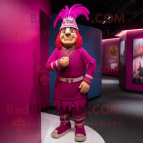 Magenta Chief mascot costume character dressed with a Polo Shirt and Anklets