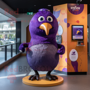 Purple Kiwi mascot costume character dressed with a Rash Guard and Wraps