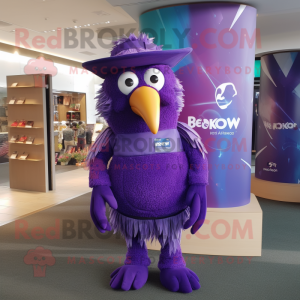 Purple Kiwi mascot costume character dressed with a Rash Guard and Wraps