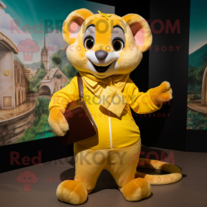 Yellow Dormouse mascot costume character dressed with a Capri Pants and Necklaces