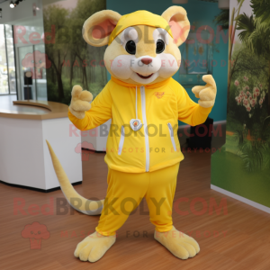 Yellow Dormouse mascot costume character dressed with a Capri Pants and Necklaces