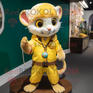 Yellow Dormouse mascot costume character dressed with a Capri Pants and Necklaces