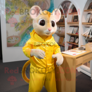 Yellow Dormouse mascot costume character dressed with a Capri Pants and Necklaces