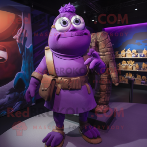 Purple Wizard mascot costume character dressed with a Turtleneck and Backpacks