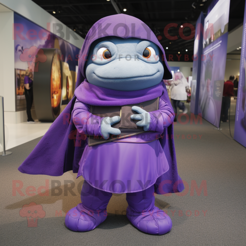 Purple Wizard mascot costume character dressed with a Turtleneck and Backpacks