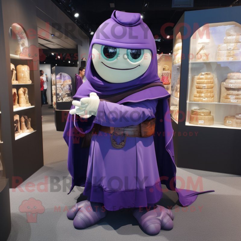 Purple Wizard mascot costume character dressed with a Turtleneck and Backpacks