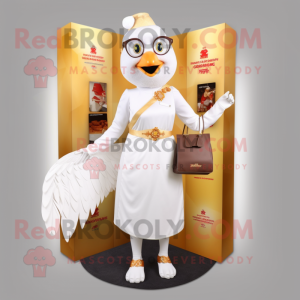 White Butter Chicken mascot costume character dressed with a Sheath Dress and Coin purses
