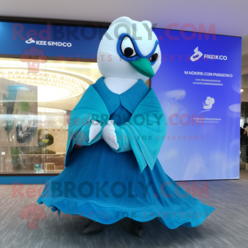 Turquoise Swan mascot costume character dressed with a Cover-up and Anklets