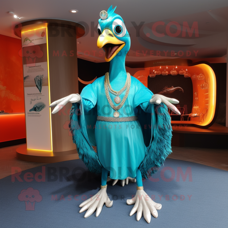 Turquoise Swan mascot costume character dressed with a Cover-up and Anklets