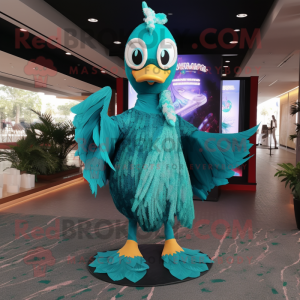 Turquoise Swan mascot costume character dressed with a Cover-up and Anklets