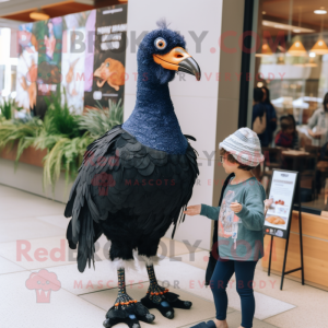 Navy Guinea Fowl mascot costume character dressed with a Mom Jeans and Shoe clips