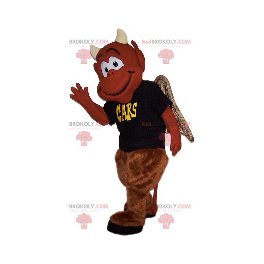 Usmívající se maskot hnědý ďábel. Kostým ďábla - Redbrokoly.com Usmívající se maskot hnědý ďábel. Kostým ďábla - Redbrokoly.com